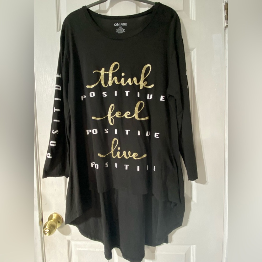 On Fire Pink Positive Affirmation Black & Gold T- Shirt Size 1X